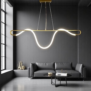 Gold LED Wave Chandelier: Dimmable Modern Pendant Light