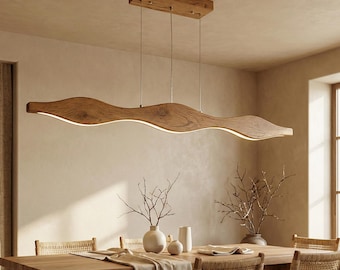 Handgemaakte gebogen eiken led-hanglamp – moderne houten kroonluchter