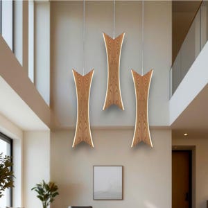 Wooden Pendant Light Fixture – Dimmable LED Hanging Chandelier, Adjustable Multi-Light Ceiling Lamp for High Ceilings - Handmade Chandelier