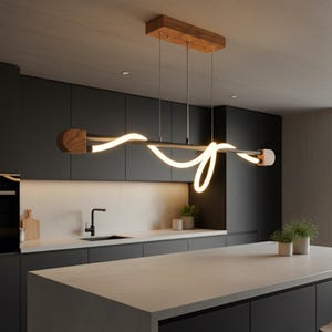 Modern Industrial LED Chandelier – Custom Flexible LED Rope Linear Pendant Light for Kitchen Island & Dining Table, Living Room Lighting