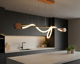 Lámpara de araña LED industrial moderna: lámpara colgante lineal de cuerda LED flexible personalizada para isla de cocina, mesa de comedor e iluminación de sala de estar.