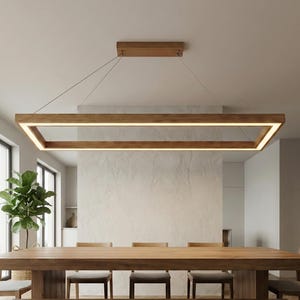 Dimmable Wooden Pendant Light –Custom Linear Ceiling Wood Lighting - Modern Led Chandelier for Dining Room or Kitchen Island, Living Room