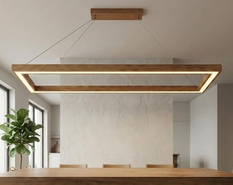 Dimbare led-hanglamp eikenhout – moderne lineaire kroonluchter