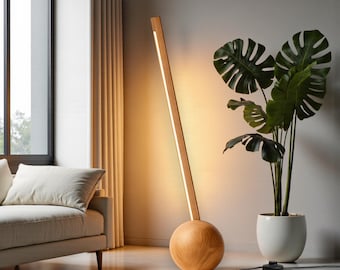Lampada da terra a LED in rovere realizzata a mano – Lampada da terra minimalista, dimmerabile