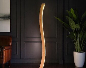 Dimmable Wood LED Floor Lamp  Handmade Sculptural Wooden Corner Floor Light -  Minimalist Standing Lamp for Modern Living Room or Office