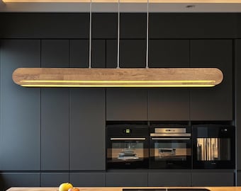 Lámpara colgante de madera personalizada - Lámpara de techo LED lineal regulable - Lámpara de araña LED de roble Handame para comedor, cocina o sala de estar