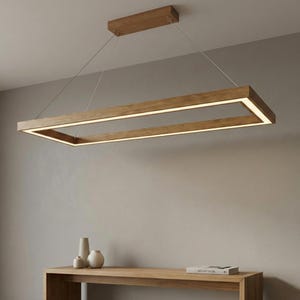 Handmade LED Oak Wood Pendant Light – Modern Linear Chandelier