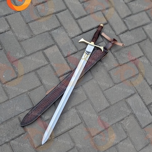 New Merlin Excalibur Sword – Handmade Medieval Knight Longsword | Brass Guard & Engraved Steel Blade