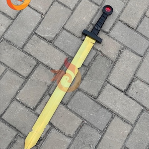 Handmade Finn’s Scarlet Golden Sword | 31” Fantasy Blade Replica with Sheath | Adventure Time-Inspired Cosplay & Collectible Display Piece