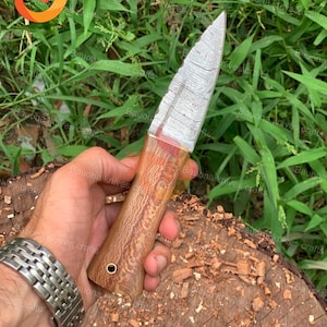 Damascus Steel Scottish Dirk Knife: Olive Wood Sgian Dubh with Sheath