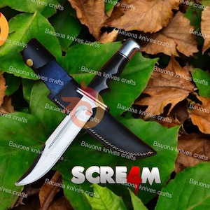 Scream Replica Knife: Bloody Ghostface Replica Buck 120 Hunting Knife | Movie Replica | Horror Movie Prop | Real Blade | collectable knife