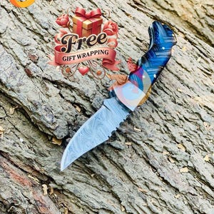 Personalised Handmade Damascus Steel Pocket Knife Folding knife With Sheath Best Anniversary Gifts Birthday Gift