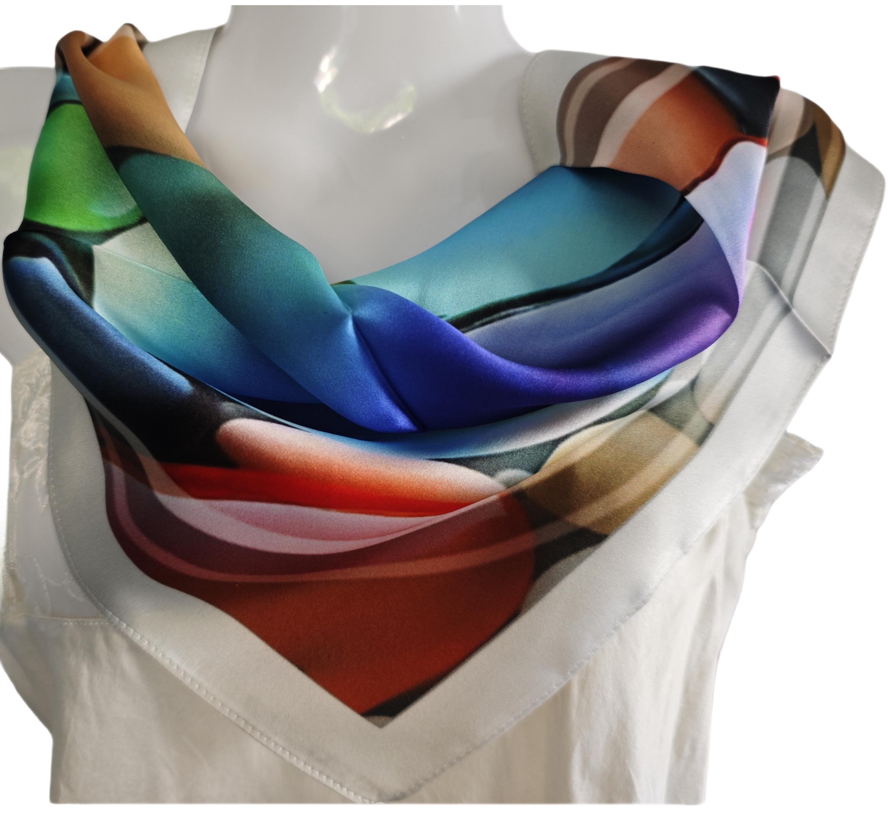 100% Natural Silk Square Scarf – Luxury Satin – Customizable Print – Elegant Handmade Gift – Women's Fashion Accessory