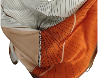 Women&#39;s Natural Silk Scarf - 100% Mulberry Silk Square - Geometric Abstract Pattern Scarf - Chic Accessory Ideal Gift (65X65cm)