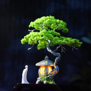 Bonsái en miniatura de alambre de aluminio con linterna LED - Árbol zen decorativo - Escultura del Árbol de la Vida - Regalo original - Figura gratis
