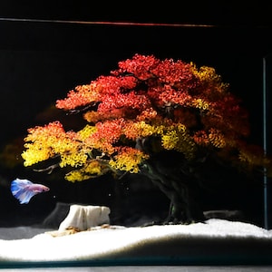 Árbol de alambre de aluminio para acuario de agua dulce - Luz de otoño - Árbol inoxidable hecho a mano para paisajismo acuático - Decoración zen natural