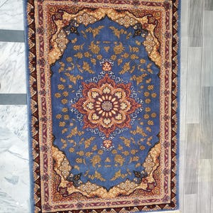 Persian Style Area Rug | Blue Floral Oriental Carpet | Traditional Wool Rug | Boho Home Decor Accent