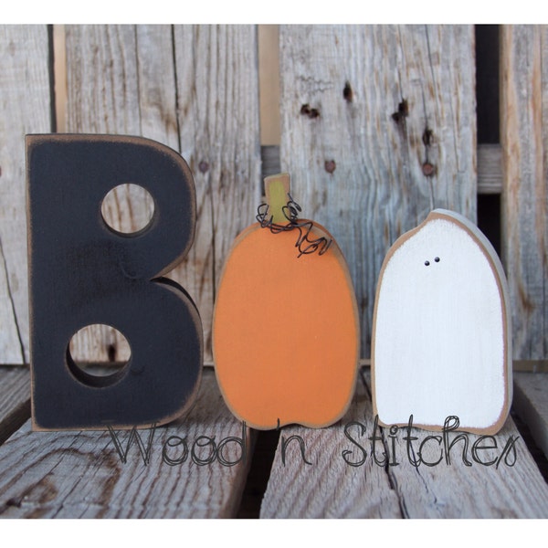 Boo Halloween ghost pumpkin wood block set seasonal home decor holiday sign fall autumn photo prop gift autumn fall pumpkin ghost