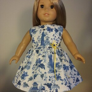 18 inch Doll Clothes Blue Oriental Print Dress will fit American Girl Doll Clothes Handmade