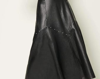 Zwarte maxi-rok van leer met studs | Hoge taille | Echt leer | Handgemaakt