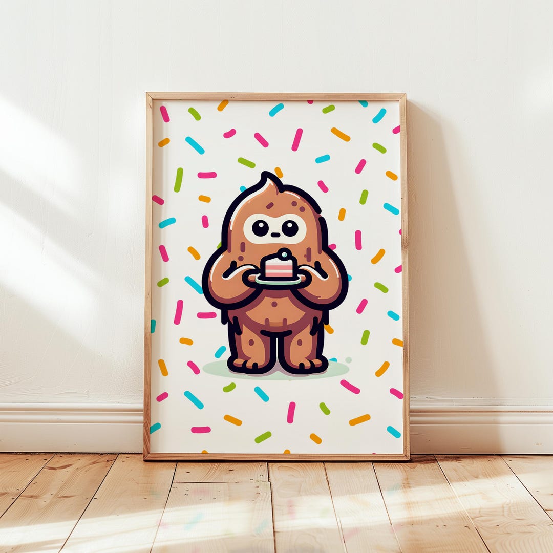 Cute Bigfoot Yeti Cake Wall Art – Colorful Sprinkle Print, Funny ...