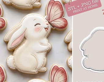 Easter bunny with butterfly Cookie Cutter STL (7 Sizes) Digital File - Instant Download