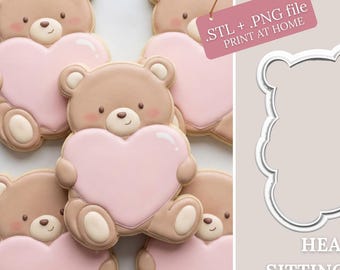 Heart Sitting Bear Cookie Cutter - STL File Instant Download for 3D printing (+ Image .PNG for Eddie)