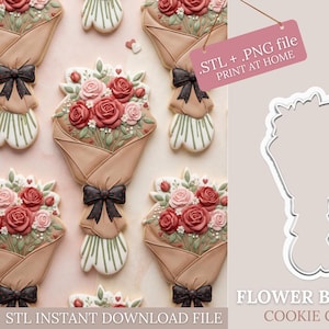 Cortador de biscoitos em formato STL para buquê de flores - Download instantâneo de 6 arquivos para impressão 3D (+ imagem PNG)