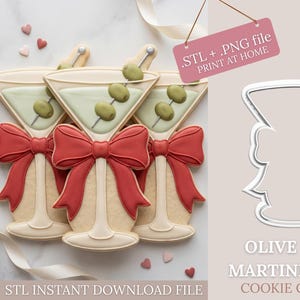 Olive Bow Martini Glass Cookie Cutter - STL File Instant Download for 3D printing (+ Image .PNG for Eddie)