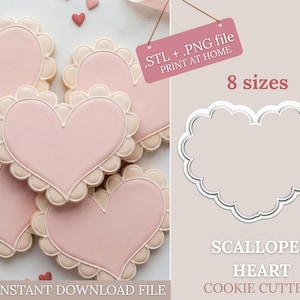 Scalloped Heart Cookie Cutter STL 8x Files Instant Download for 3D printing (+ Image PNG)