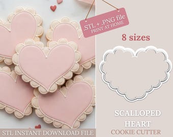 Cortador de galletas de corazón festoneado (archivos STL 8x) Descarga instantánea para impresión 3D (+ Imagen PNG)