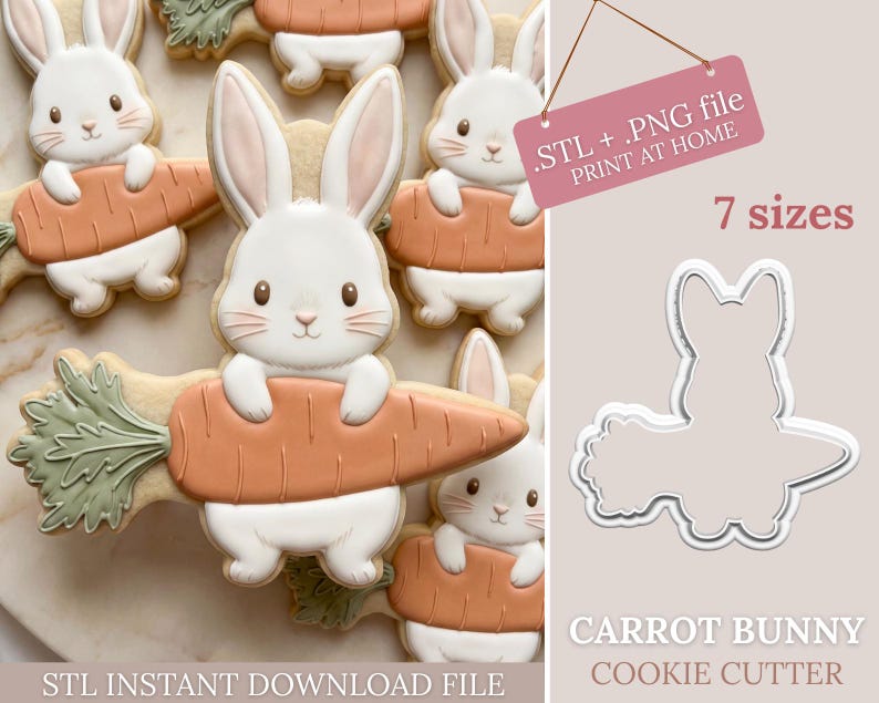Easter Carrot bunny Cookie Cutter STL (7 Sizes) Digital File - Instant Download image 1