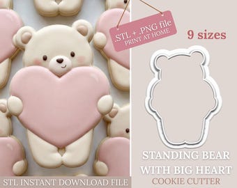 Tagliabiscotti a forma di cuore e orso - 9 file STL da scaricare immediatamente per la stampa 3D (+ immagine .PNG per Eddie)