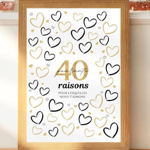 Affiche 40 coeurs à remplir, carte géante à messages anniversaire 40 ans, cadeau 40 ans, décoration fête anniversaire