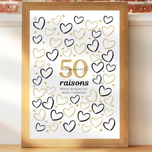 Affiche 50 coeurs à remplir, carte géante à messages anniversaire 50 ans, cadeau 50 ans, décoration fête anniversaire