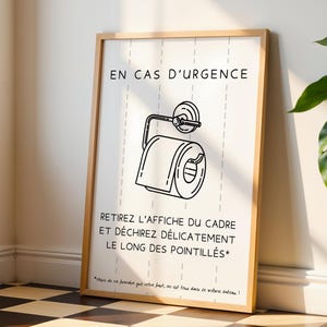 Affiche WC En cas d'urgence en français - Affiche toilette drôle pour airbnb bar restaurant - Idée cadeau noël afbeelding 1