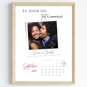 Cadeau couple 1 an, affiche couple personnalisée avec date première rencontre, le jour où tout a commencé, cadeau saint valentin homme