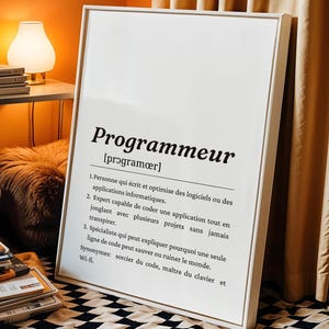 Affiche Définition PROGRAMMEUR – Poster noir et blanc, cadeau Noël geek, développeur, code, informatique  - Déco drole - Affiche à imprimer