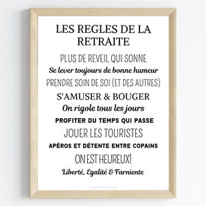 Affiche Retraite à Imprimer - Les Règles de la Retraite - Cadeau Original pour Retraité - Décoration Départ en Retraite