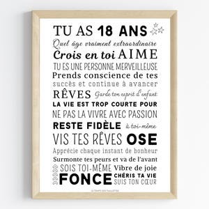 Affiche 18 ans – Poster inspirant et motivant – Citation positive pour 18 ans – Cadeau anniversaire 18 ans – Décoration chambre
