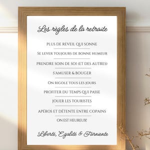 Affiche Retraite à Imprimer - Les Règles de la Retraite - Cadeau Original pour Retraité - Décoration Départ en Retraite