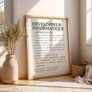 Affiche définition développeur informatique – Poster minimaliste geek – Idée cadeau noel humour codeur – Déco bureau développeur