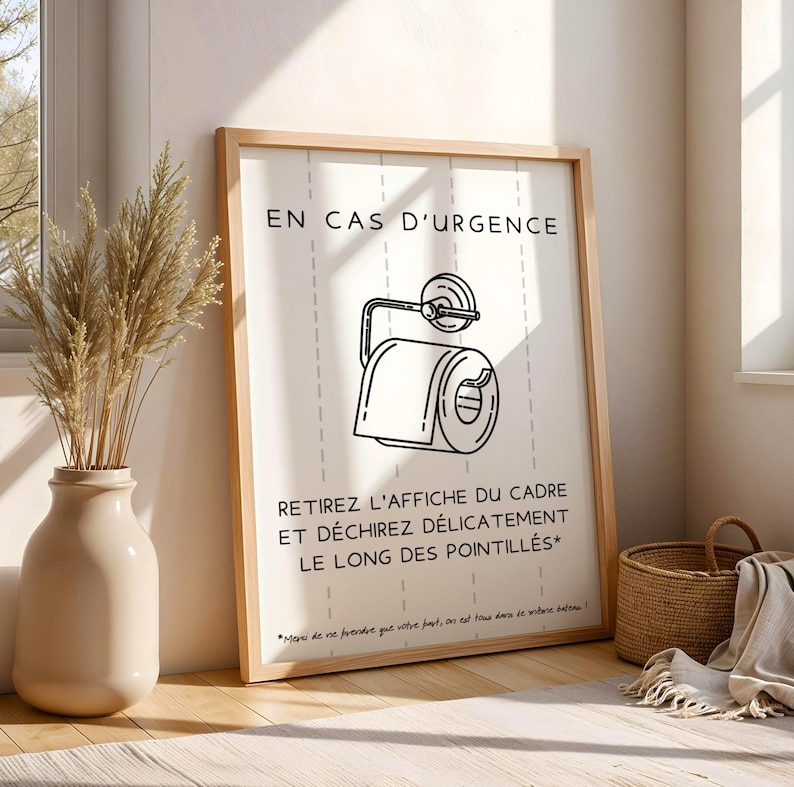 Affiche WC En cas d'urgence en français - Affiche toilette drôle pour airbnb bar restaurant - Idée cadeau noël afbeelding 9
