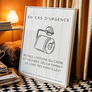 Affiche WC En cas d'urgence en français - Affiche toilette drôle pour airbnb bar restaurant - Idée cadeau noël afbeelding 3