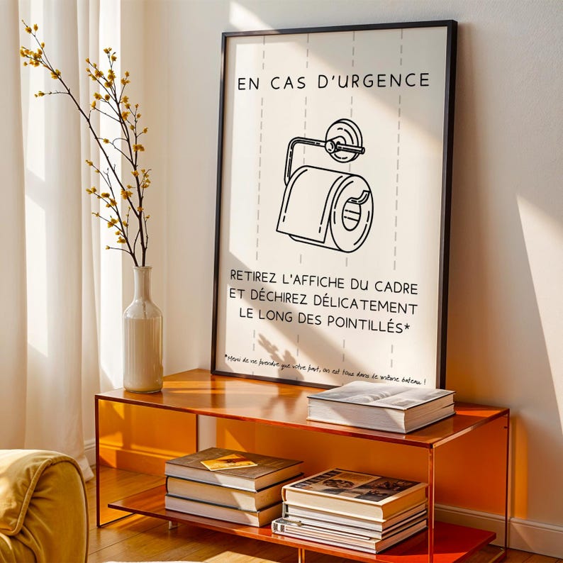 Affiche WC En cas d'urgence en français - Affiche toilette drôle pour airbnb bar restaurant - Idée cadeau noël afbeelding 2