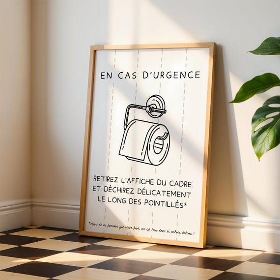 Affiche WC En cas d'urgence en français - Affiche toilette drôle pour airbnb bar restaurant - Idée cadeau noël