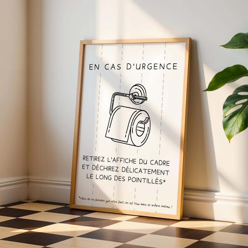 Affiche WC En cas d'urgence en français - Affiche toilette drôle pour airbnb bar restaurant - Idée cadeau noël afbeelding 1