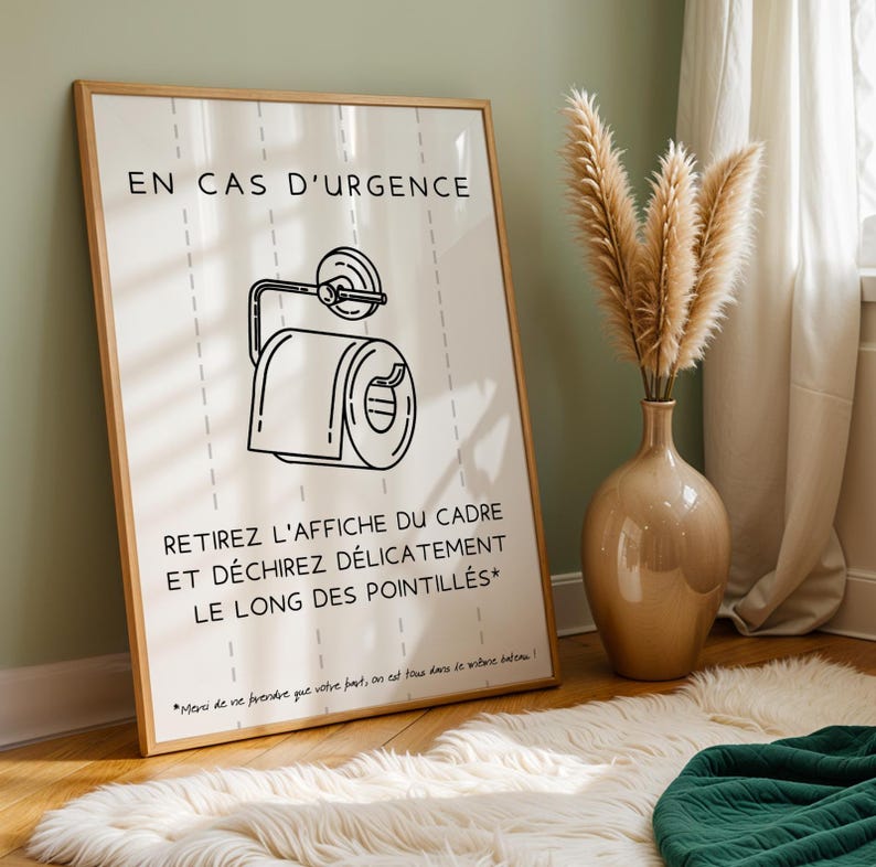 Affiche WC En cas d'urgence en français - Affiche toilette drôle pour airbnb bar restaurant - Idée cadeau noël afbeelding 7