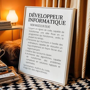 Affiche définition développeur informatique – Poster minimaliste geek – Idée cadeau noel humour codeur – Déco bureau développeur