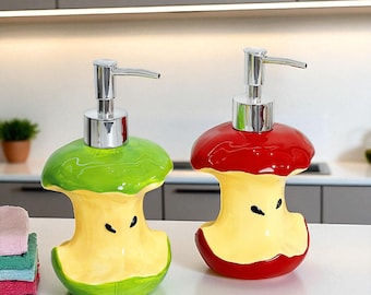 Apple-Shaped Ceramic Soap Dispenser – Handmade Design in Green or Red